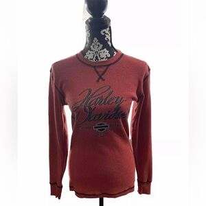 Harley-Davidson Women’s Top  Sz L Red Long sleeve  Ribbed Graphic Print Tee